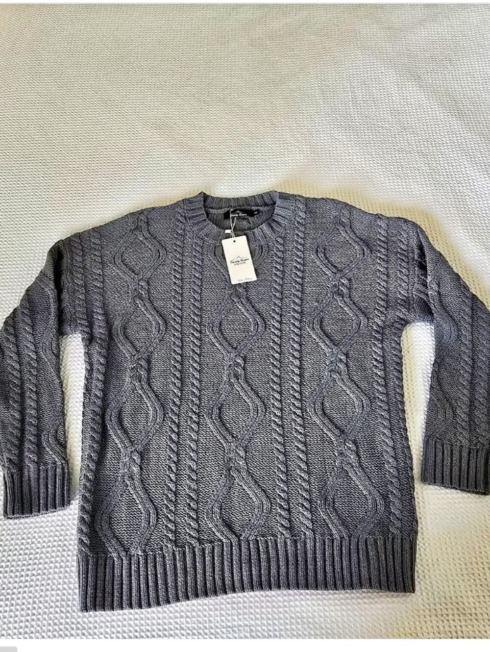 NWT Trendy Queen Grey Chunky Cable Knit Sweater Small,  Long Sleeves, Crew Neck